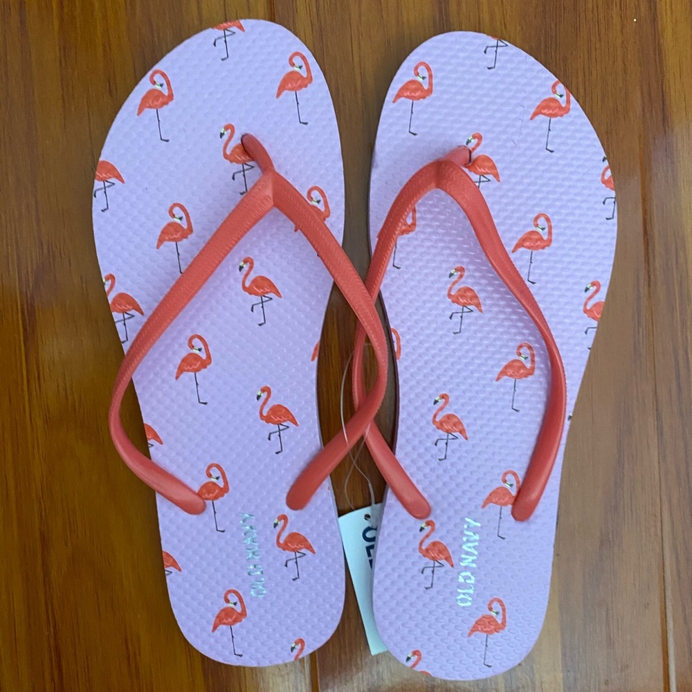 🌿 Purple Flamingo Flip Flops
